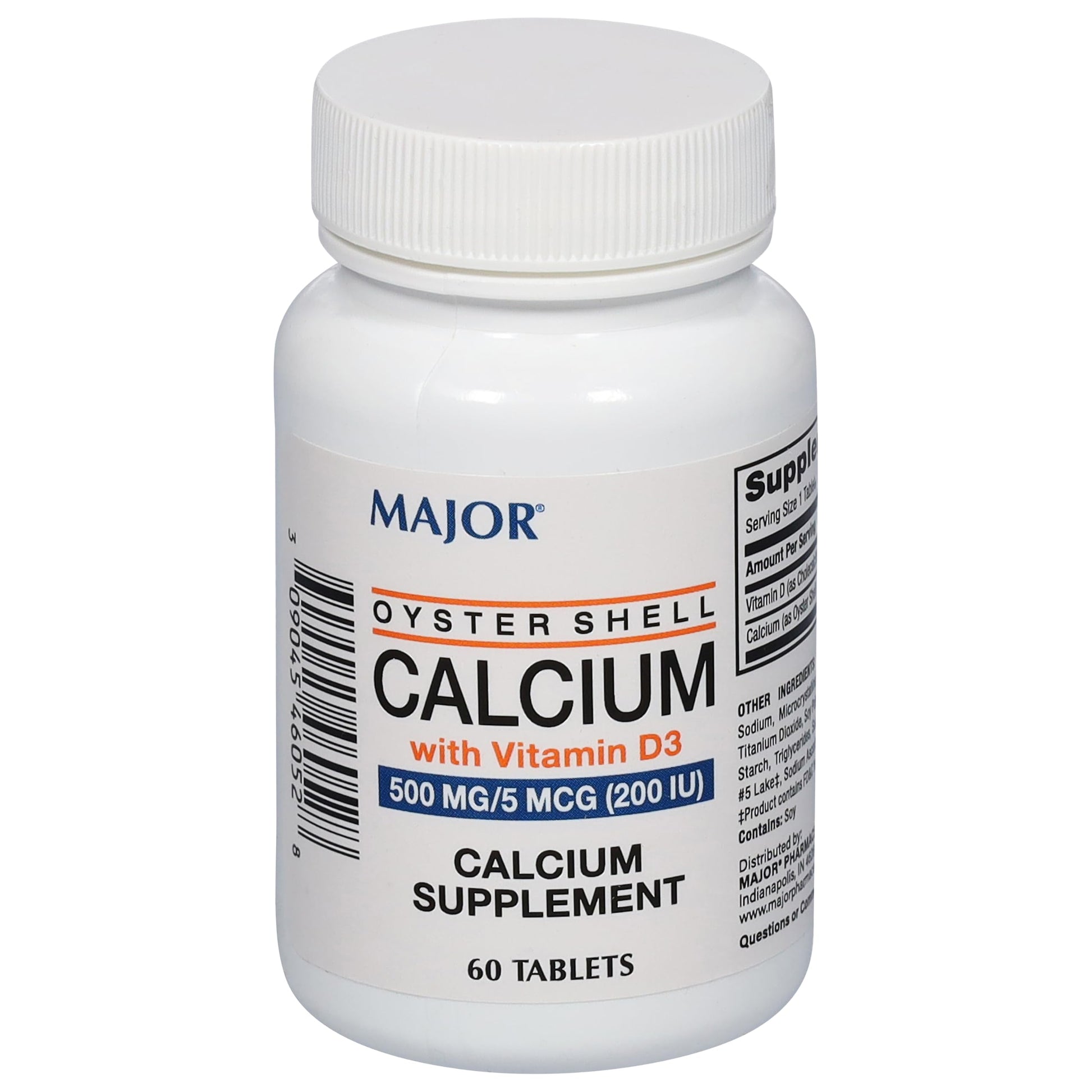 MAJOR Oyster Shell Calcium with Vitamin D3 500 mg / 5 mcg (200 IU) Calcium Supplement Tablet, 60 Tablets