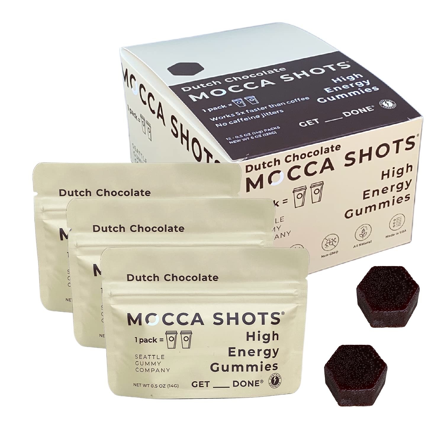 SGC Mocca Shots Dutch Chocolate 100mg Caffeine Gummies, 24-count