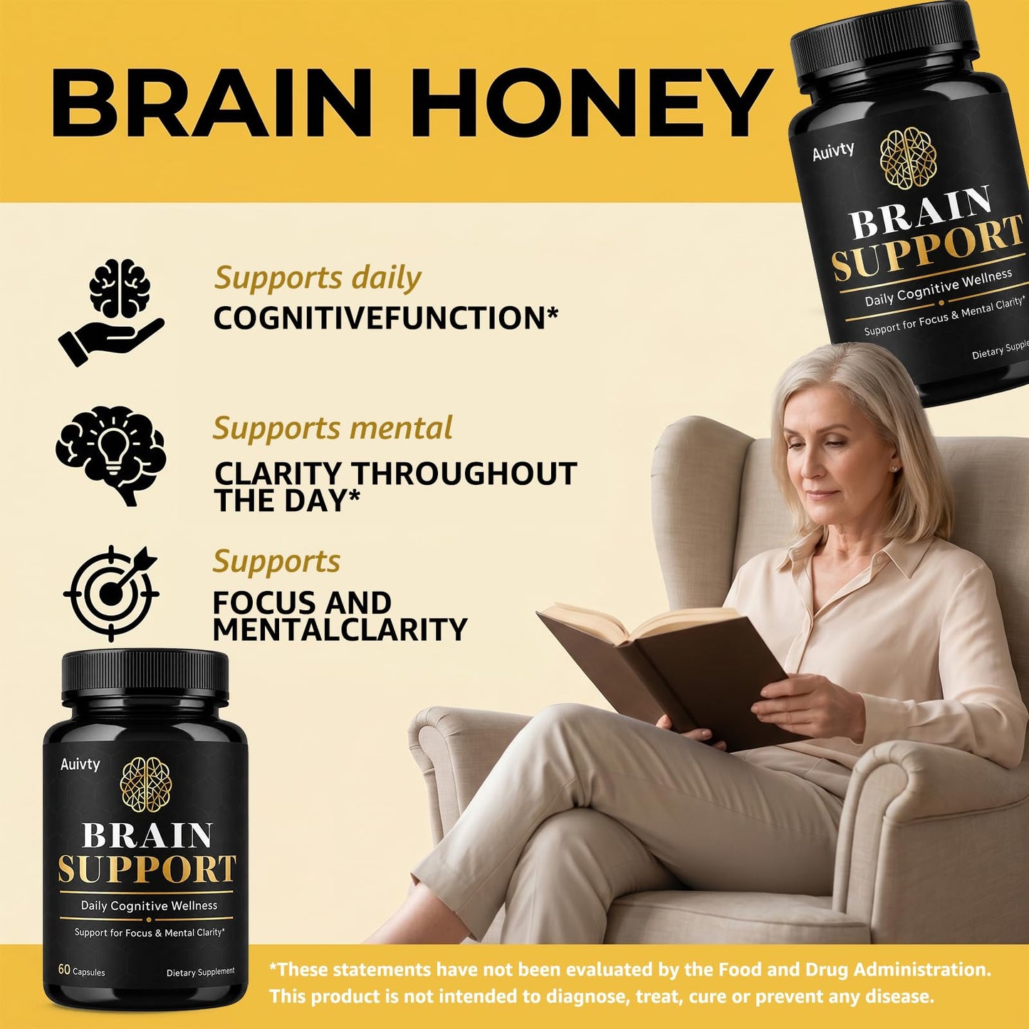 AMZEYE Brain Support Supplement Capsules, 60 Count