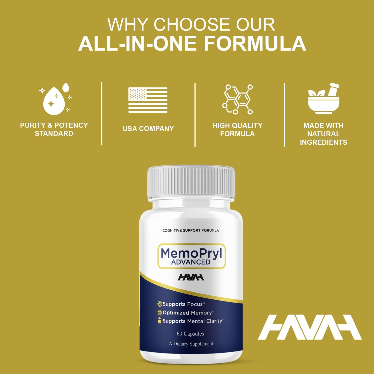 Havah Memopryl Premium Memory & Brain Clarity Pills 120 Capsules