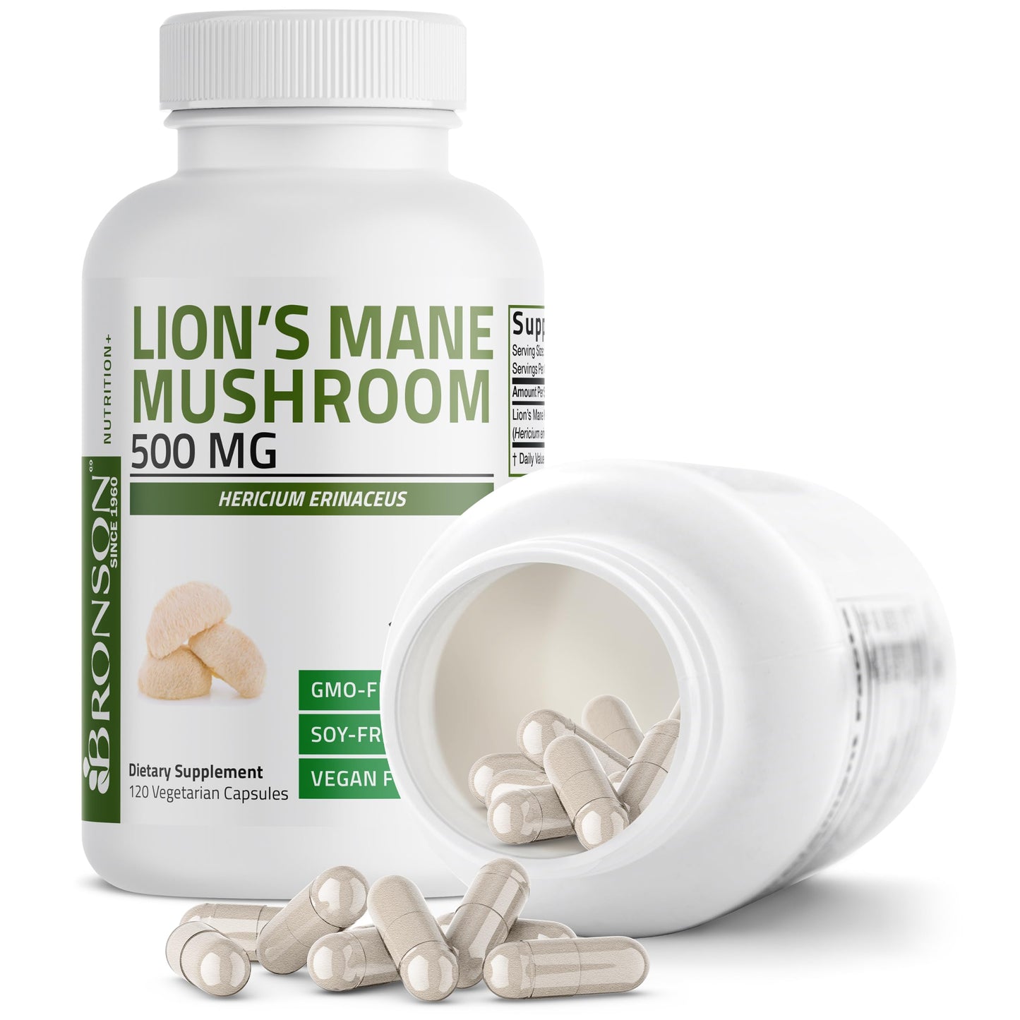 Bronson Lion's Mane Mushroom 500mg Hericium Erinaceus Non-GMO 120 Capsules