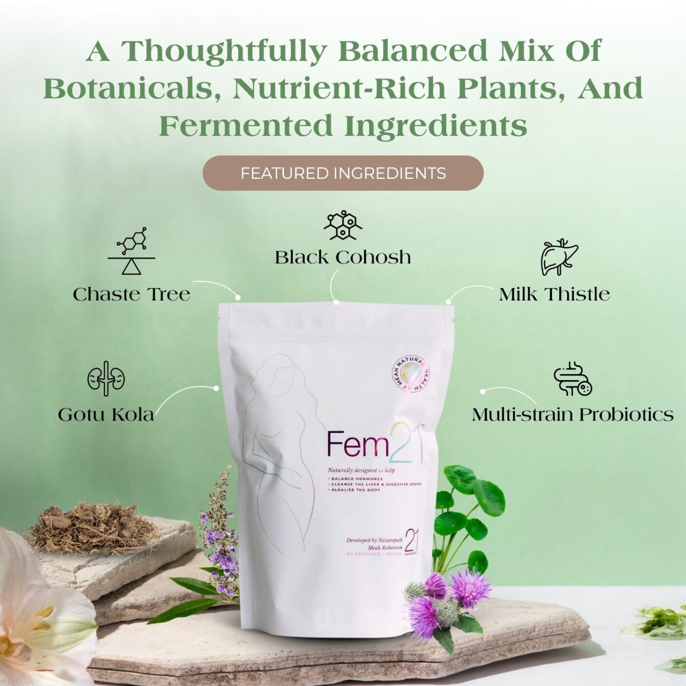 Fem21 Nutritional Supplement Powder, Herbal Blend with 21 Superfoods for Women’s Wellness and Vitality, with Prebiotics, Probiotics and Antioxidants, 31.75 oz