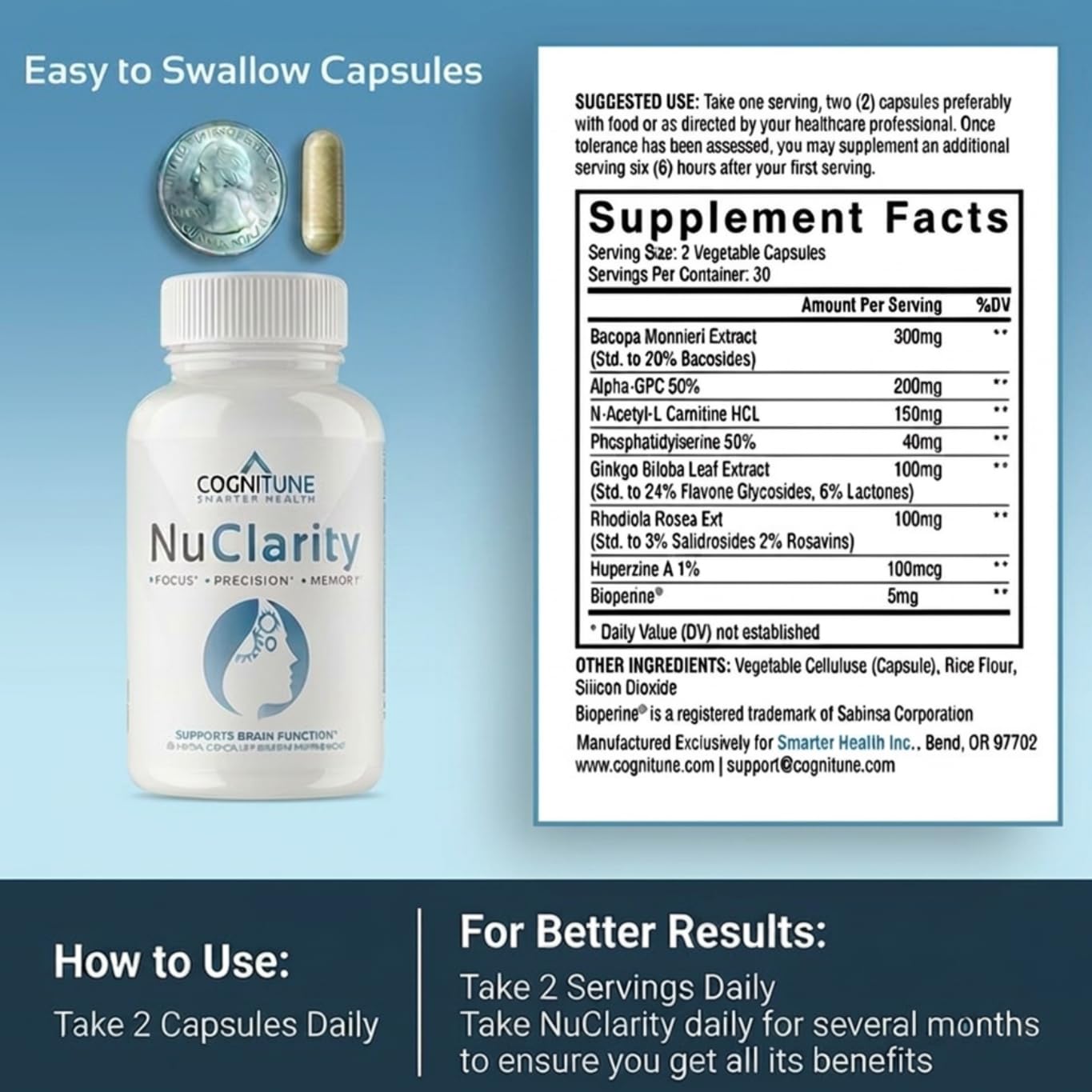 CogniTune NuClarity Brain Supplement for Memory and Focus, 60 Capsules