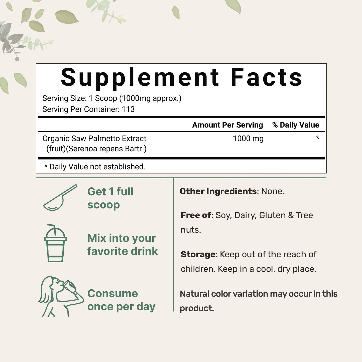 Micro Ingredients Saw Palmetto Powder 4 Ounce
