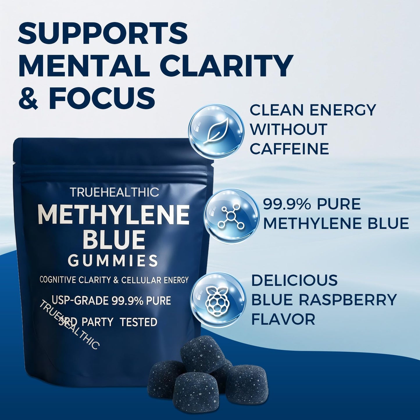 TRUEHEALTHIC Methylene Blue Gummies, 5mg per Gummy, 30 Gummies