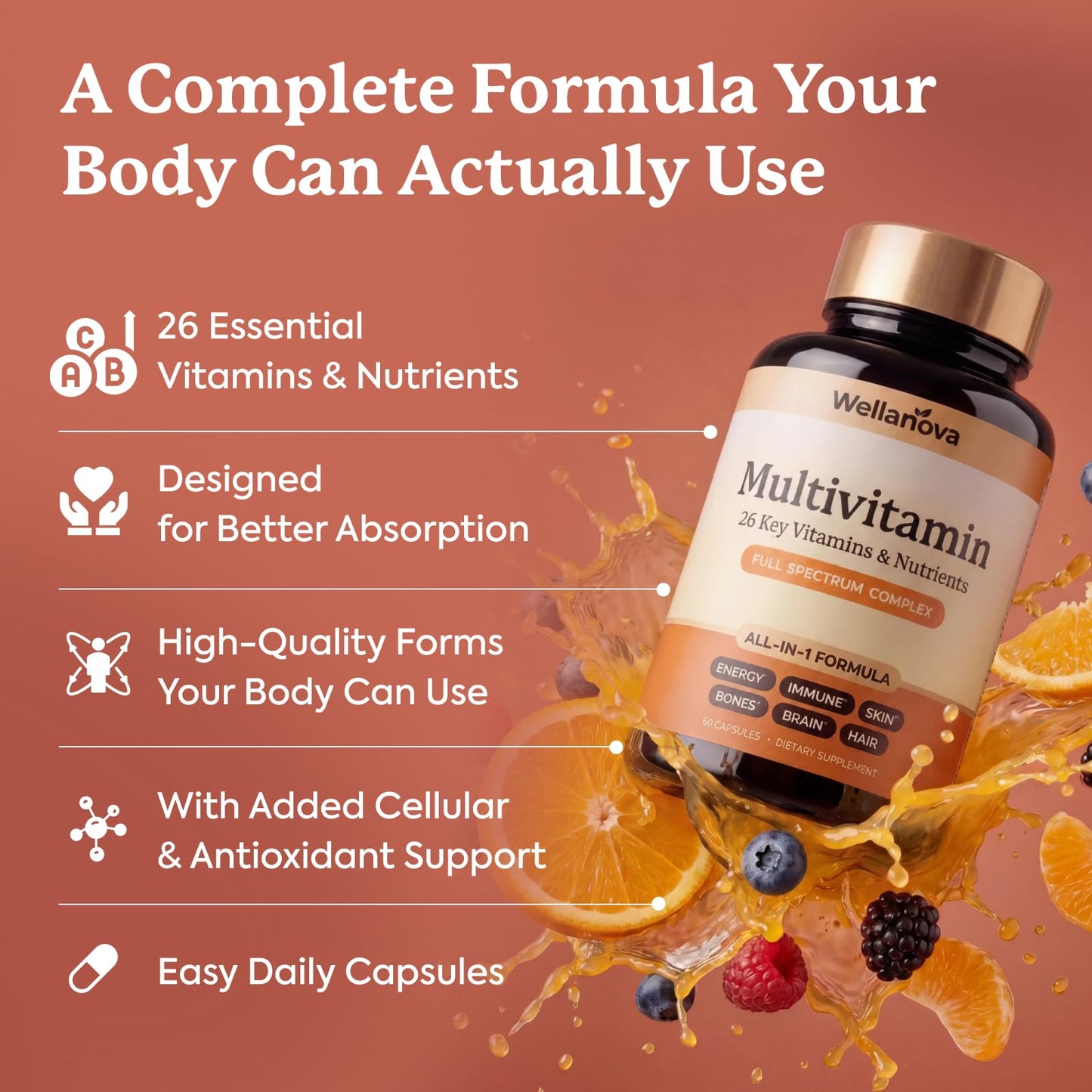 Wellanova Multivitamin for Women & Men 50 and Over – Daily 26 Key Vitamins, Minerals 60 Capsules