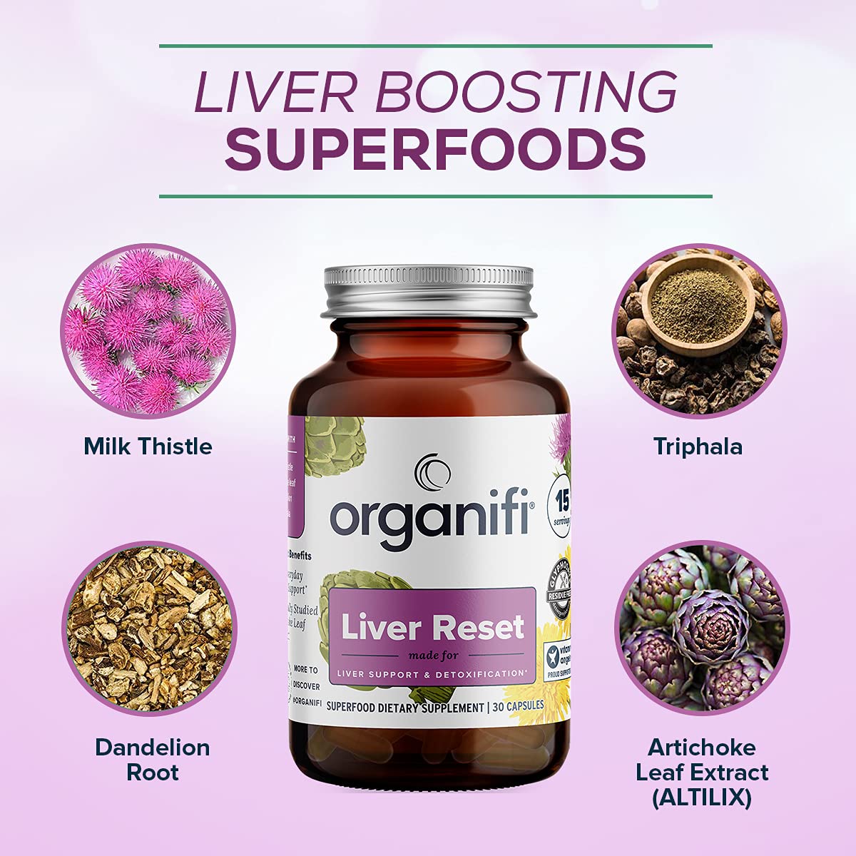 Organifi Liver Reset - Liver Detox - Digestive and Immune Support - Promotes Cellular Energy Production, 30 Capsules