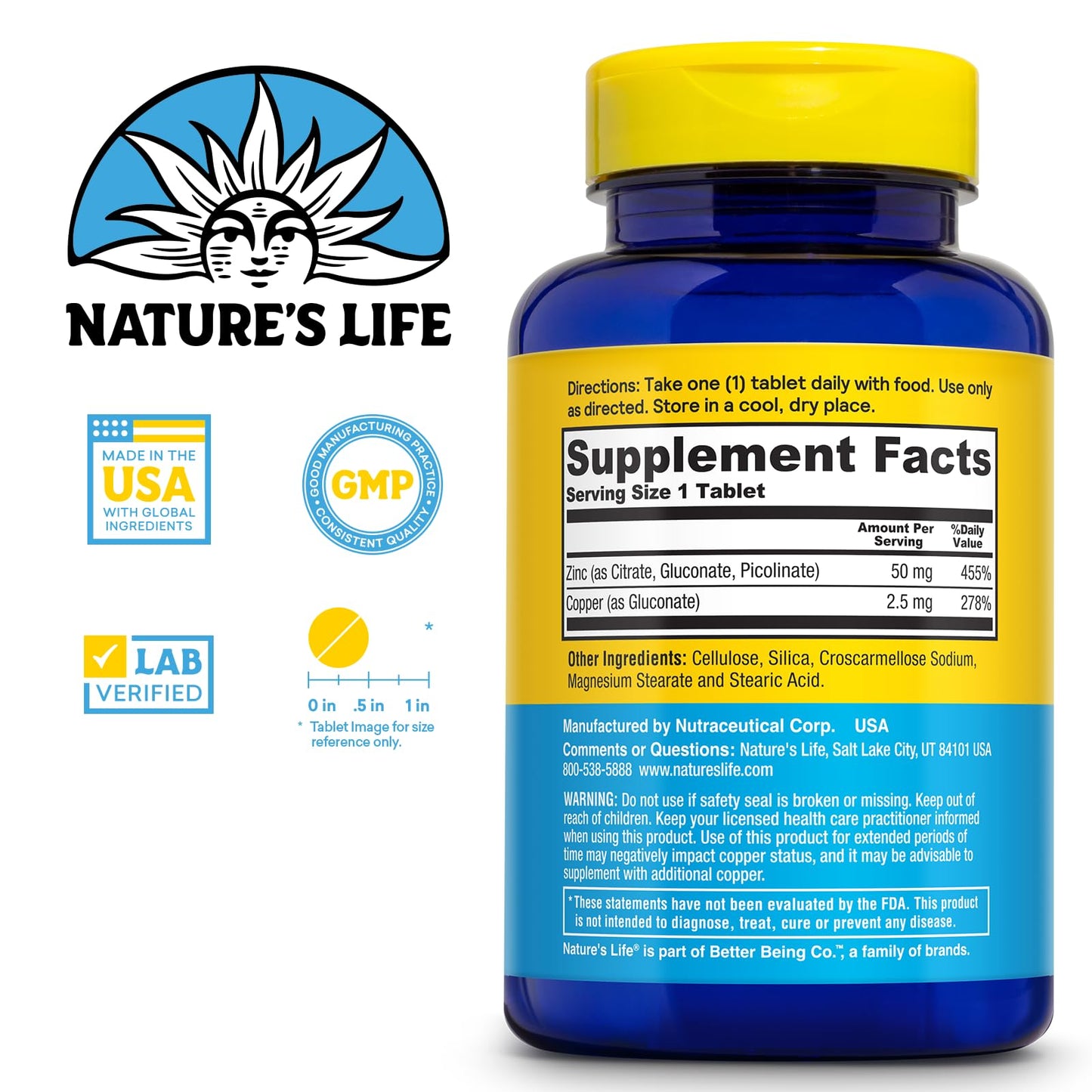 Nature's Life Zinc Tablet 250 Count