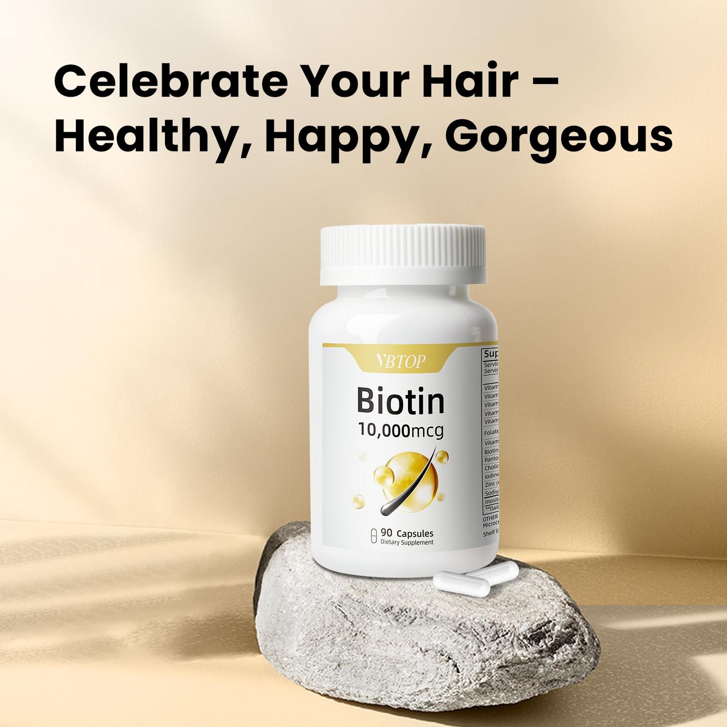 VBTOP Biotin 10000mcg Supplement with Vitamin A/C/D/E/B Complex, Non-GMO Gluten & Soy Free, Supports Hair Growth, Nail Strength & Skin Radiance, Capsule, 180 Capsules