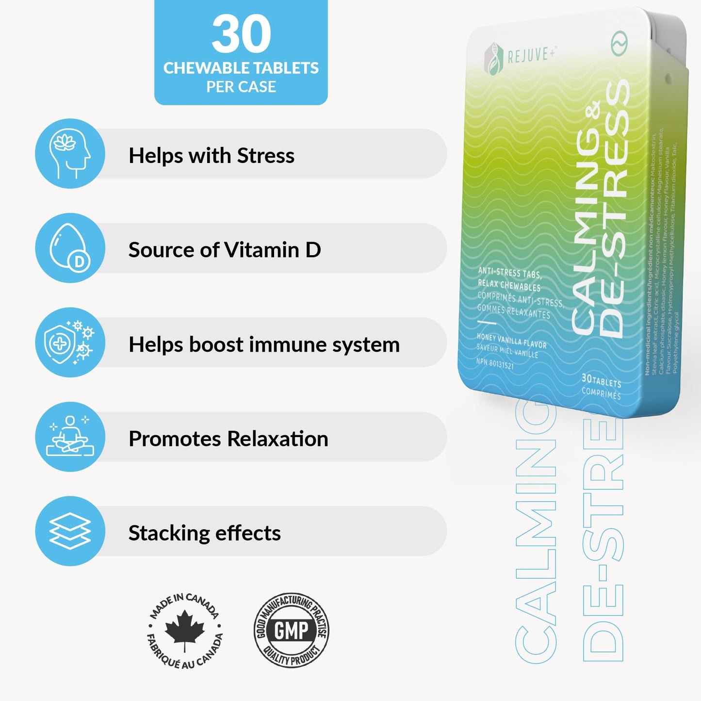REJUVE+ Calm & Destress Nootropic Supplement – Brain Boost Chewable 30