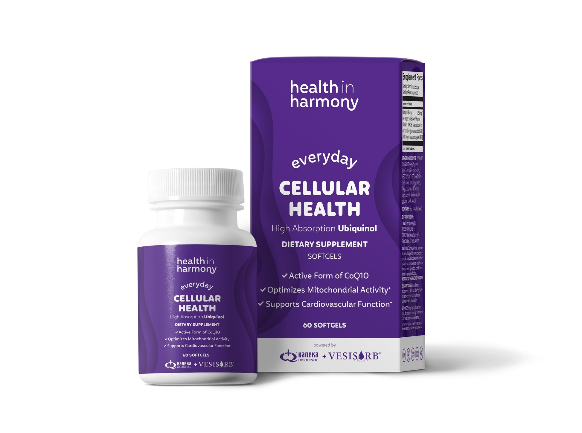 Health In Harmony Ubiquinol CoQ10 with Vesisorb Everyday Cellular Health Supplement Softgels 60