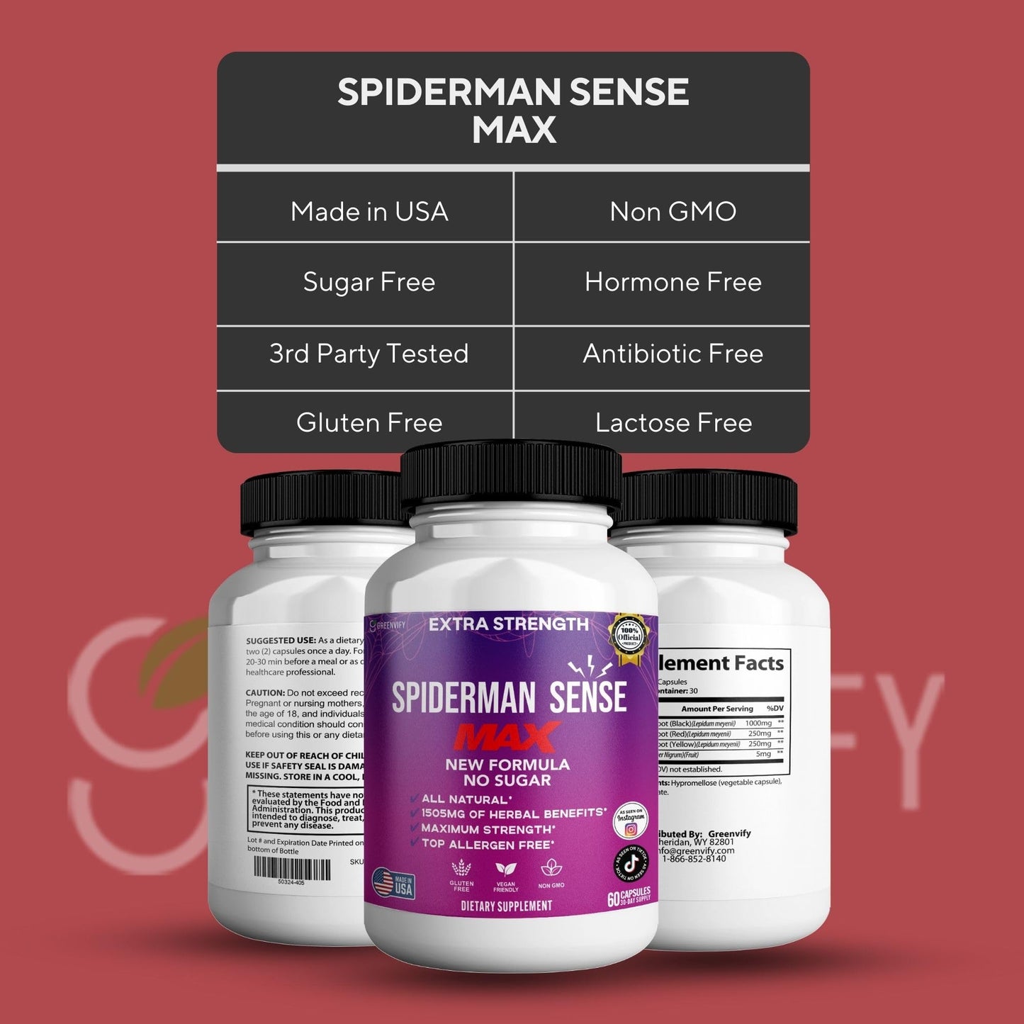 GREENVIFY Spiderman Sense Max Extra Strength Maca Root Complex 60 Capsules