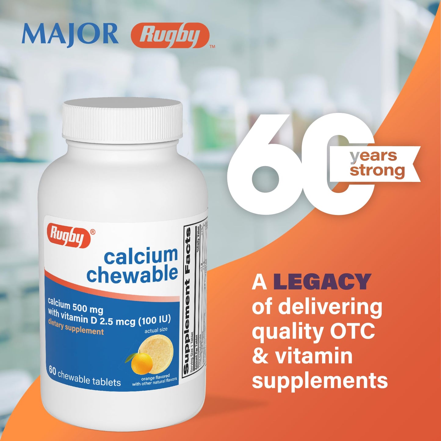 Rugby Laboratories 500mg Calcium Chewable Tablets 180 Count