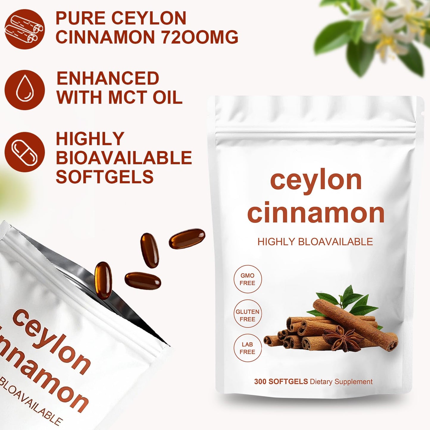 ZEYARUIBO Ceylon Cinnamon Capsules 300 Count