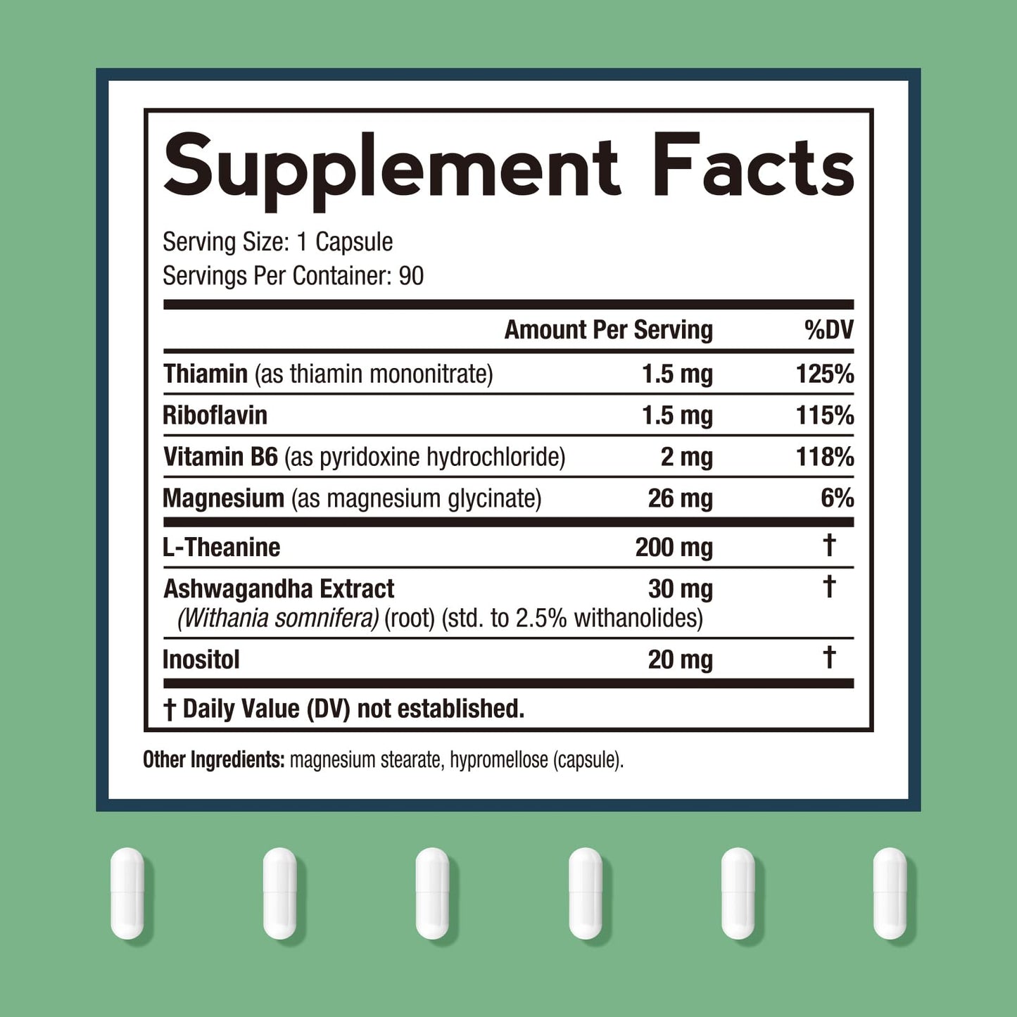 Doctor's Recipes L-Theanine 200 mg, Magnesium Glycinate, Ashwagandha, Inositol, Vitamin B6 B1 B2 Calm Relaxation Mood Cortisol Manager Nerve Focus Sleep Aid, Vegan Capsules, 90 Count