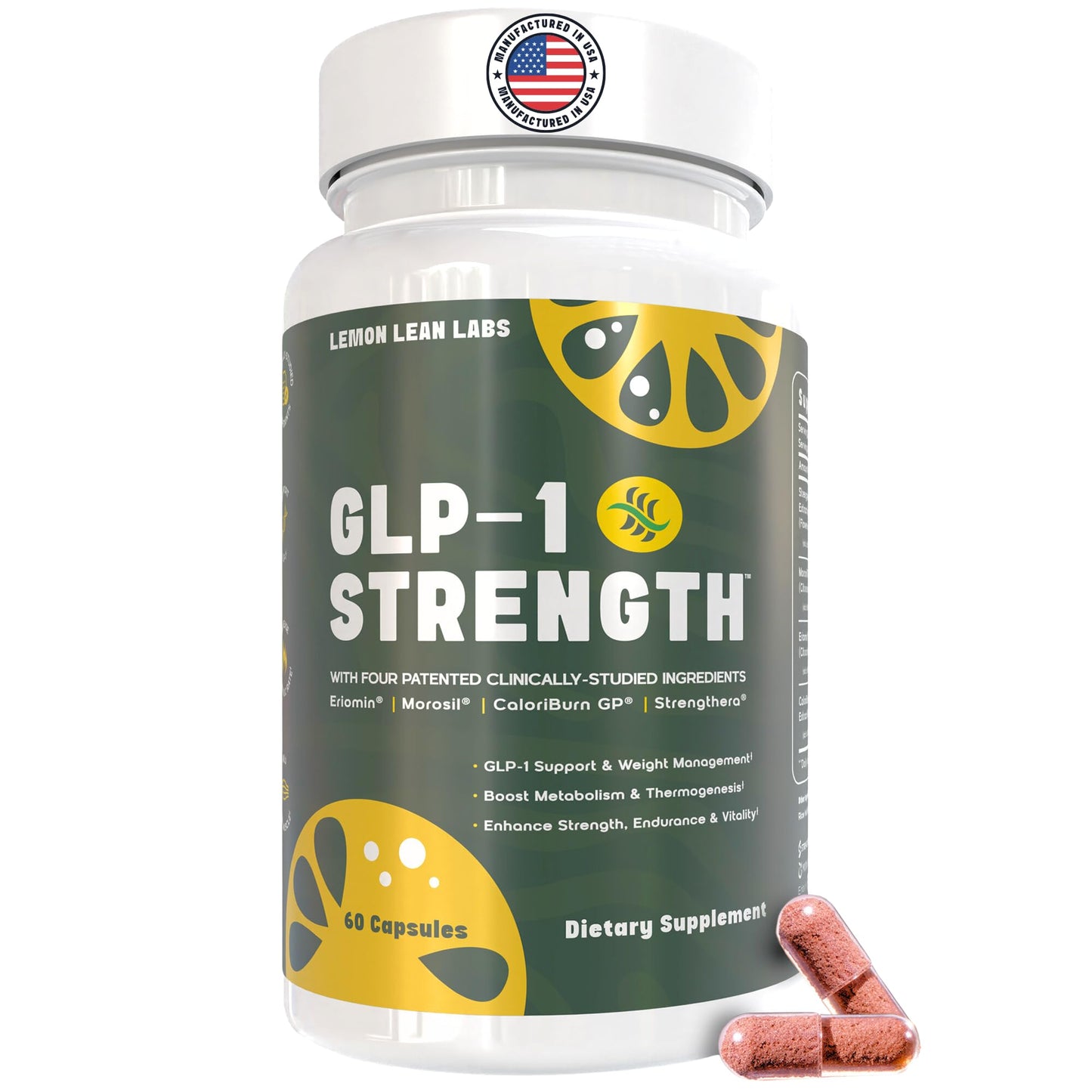 Lemon Lean Labs GLP-1 Supplement for Women & Men - Weight Management, Gut Health & Metabolism Support - Promotes Fat Burning & Lean Body Mass - Vegan, Gluten Free, Non-GMO Capsule, 60 Count
