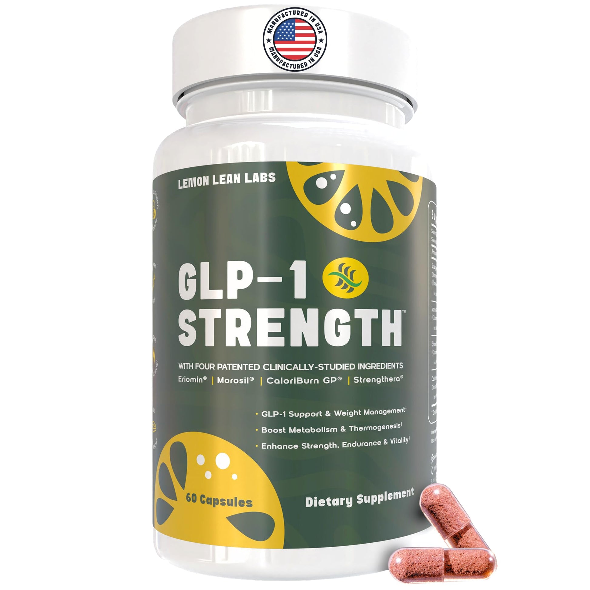 Lemon Lean Labs GLP-1 Supplement for Women & Men - Weight Management, Gut Health & Metabolism Support - Promotes Fat Burning & Lean Body Mass - Vegan, Gluten Free, Non-GMO Capsule, 60 Count