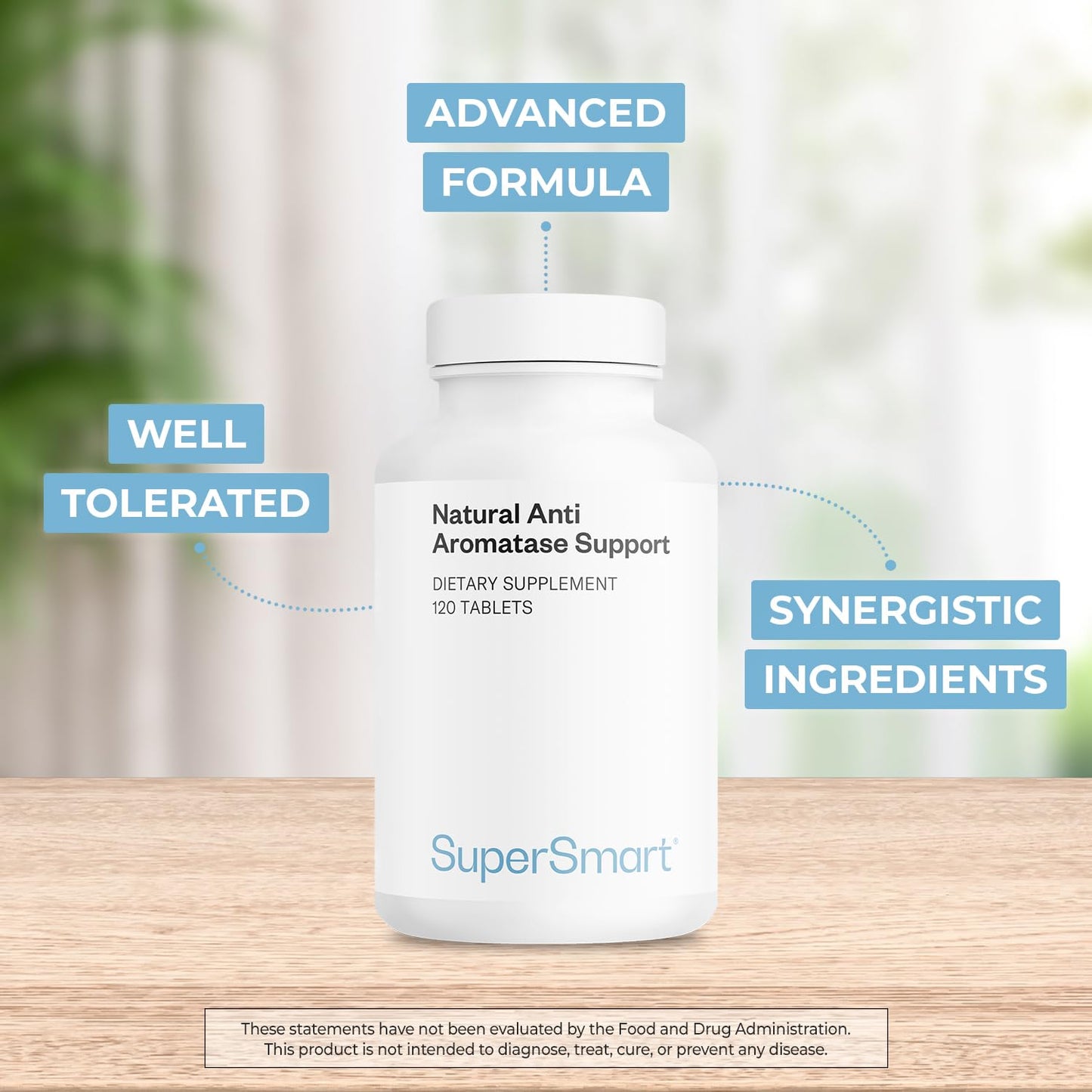 Supersmart Natural Anti Aromatase Support Advanced Formula with DIM, Genistein, Chrysin Aromatase Inhibitor Supplement, 120 Tablets
