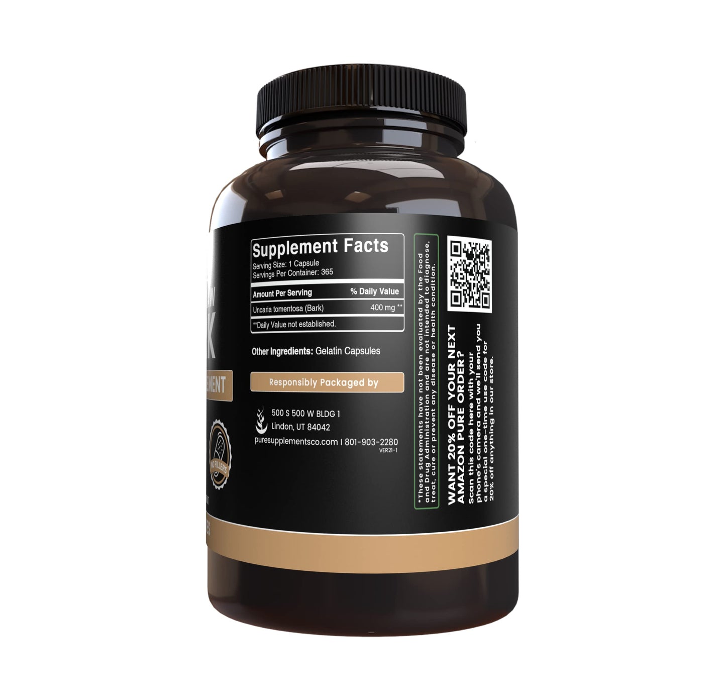 Pure Original Ingredients Cat's Claw Bark Capsules 365