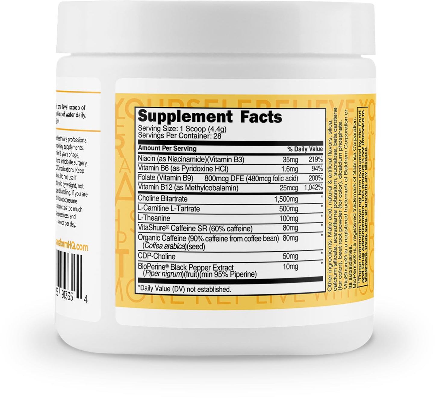 TransformHQ Energy & Focus Powder (Peach Mango) 4.3 Ounce