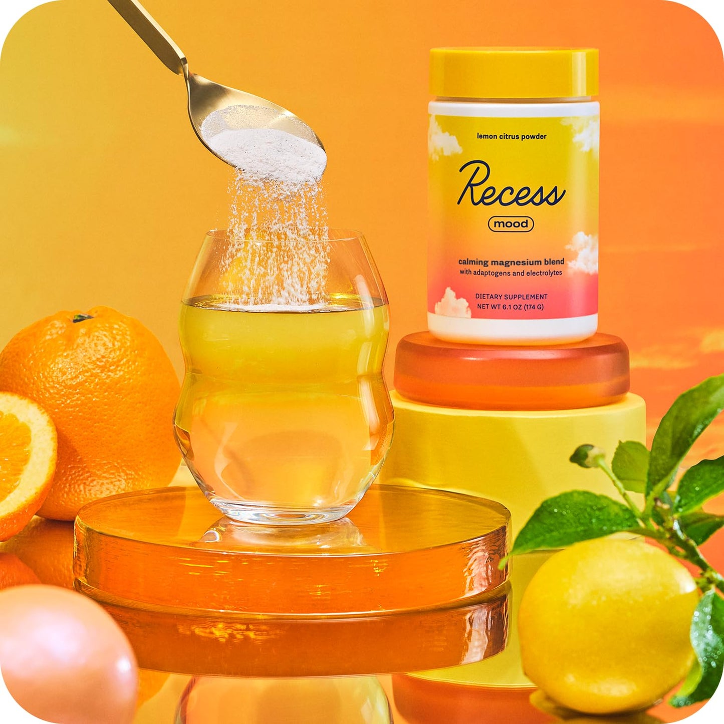 Recess Mood Powder Calming Magnesium L-Threonate Blend with Passion Flower, L-Theanine, Electrolytes, Magnesium Calm Support Powder Supplement - Lemon Citrus, 6.1 Ounce