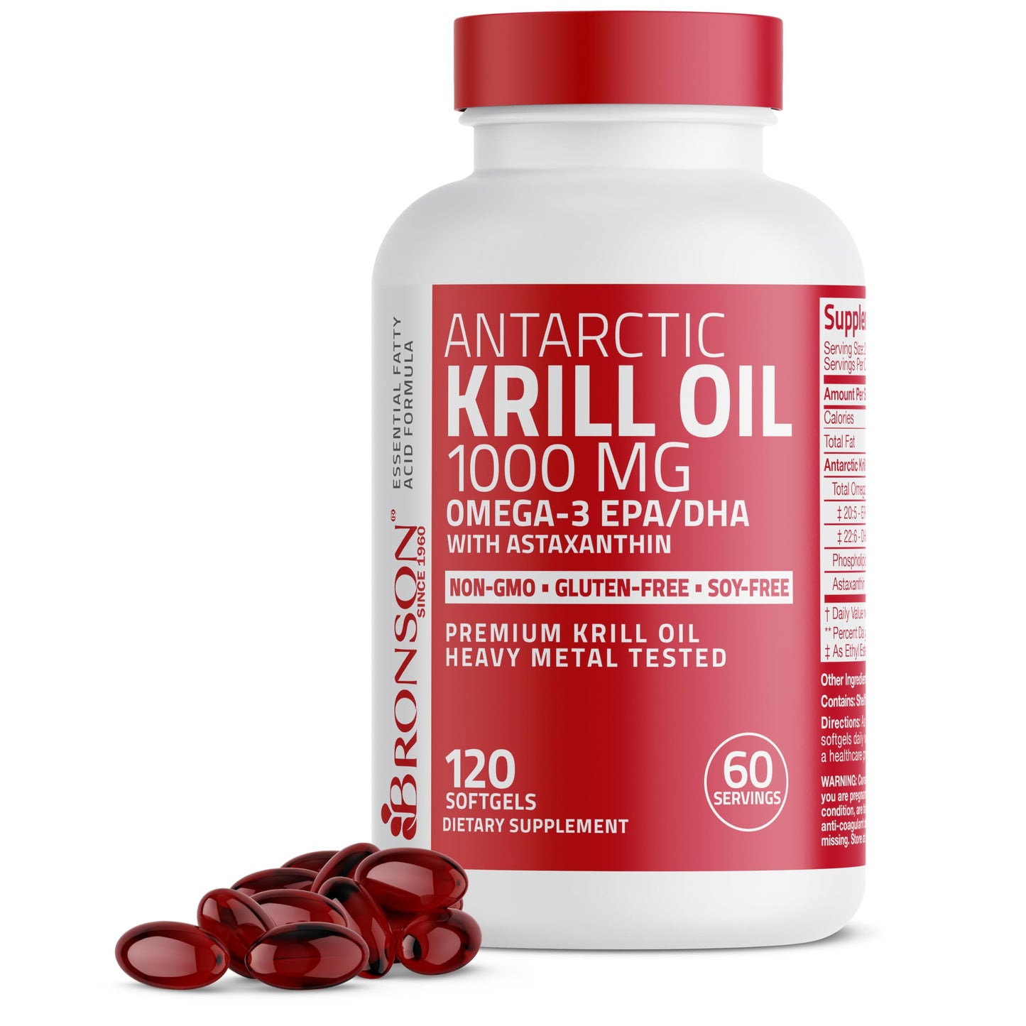 Bronson Antarctic Krill Oil 1000 mg with Omega-3s Softgels, 120 Softgels