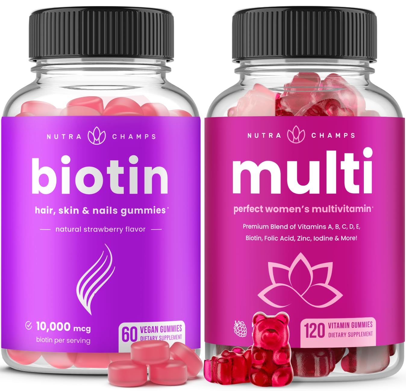 NutraChamps Biotin Gummies and Women's Multivitamin Gummies, 2-Pack