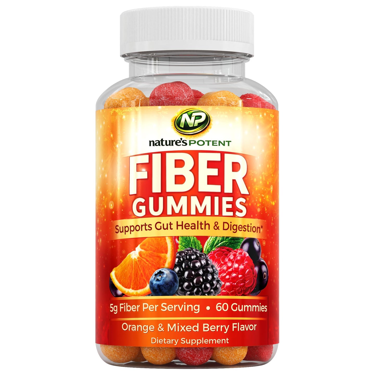 Nature's Potent Fiber Gummies for Adults – Prebiotic Fiber Supplement, Daily Fiber Support, Digestive Wellness, Great-Tasting Fiber, 60 Gummies