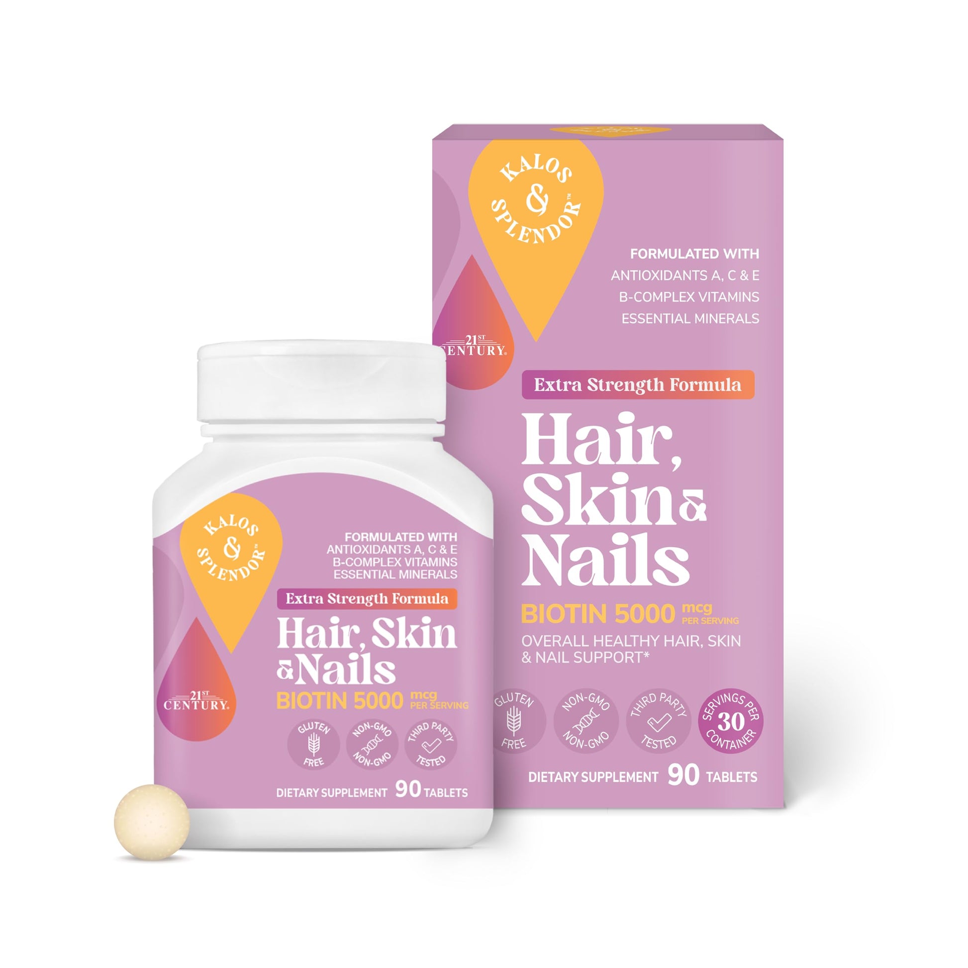 Kalos and Splendor 21st Century Hair, Skin and Nails Tablets, 90 Count