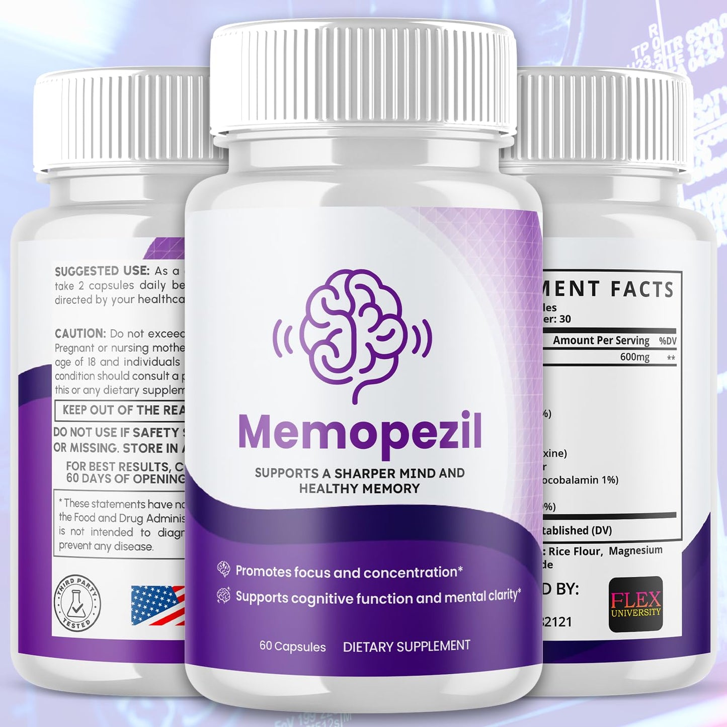Flex University Memopezil Brain Capsules, 180 Capsules