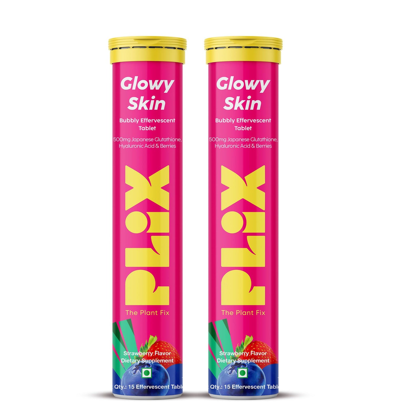 PLIX - THE PLANT FIX Glowy Skin Glutathione Supplement 500mg with Hyaluronic Acid, Vitamin C, E & Berries, 30 Tablets