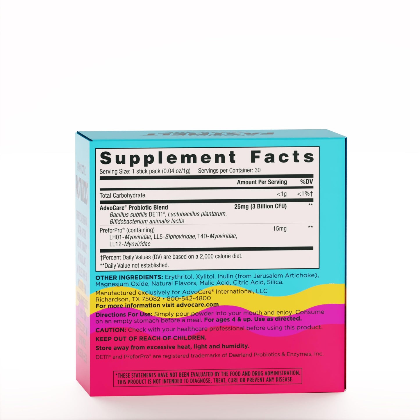 AdvoCare Probiotic Fastmelt Powder, DE111, Prebiotics, 30 Servings