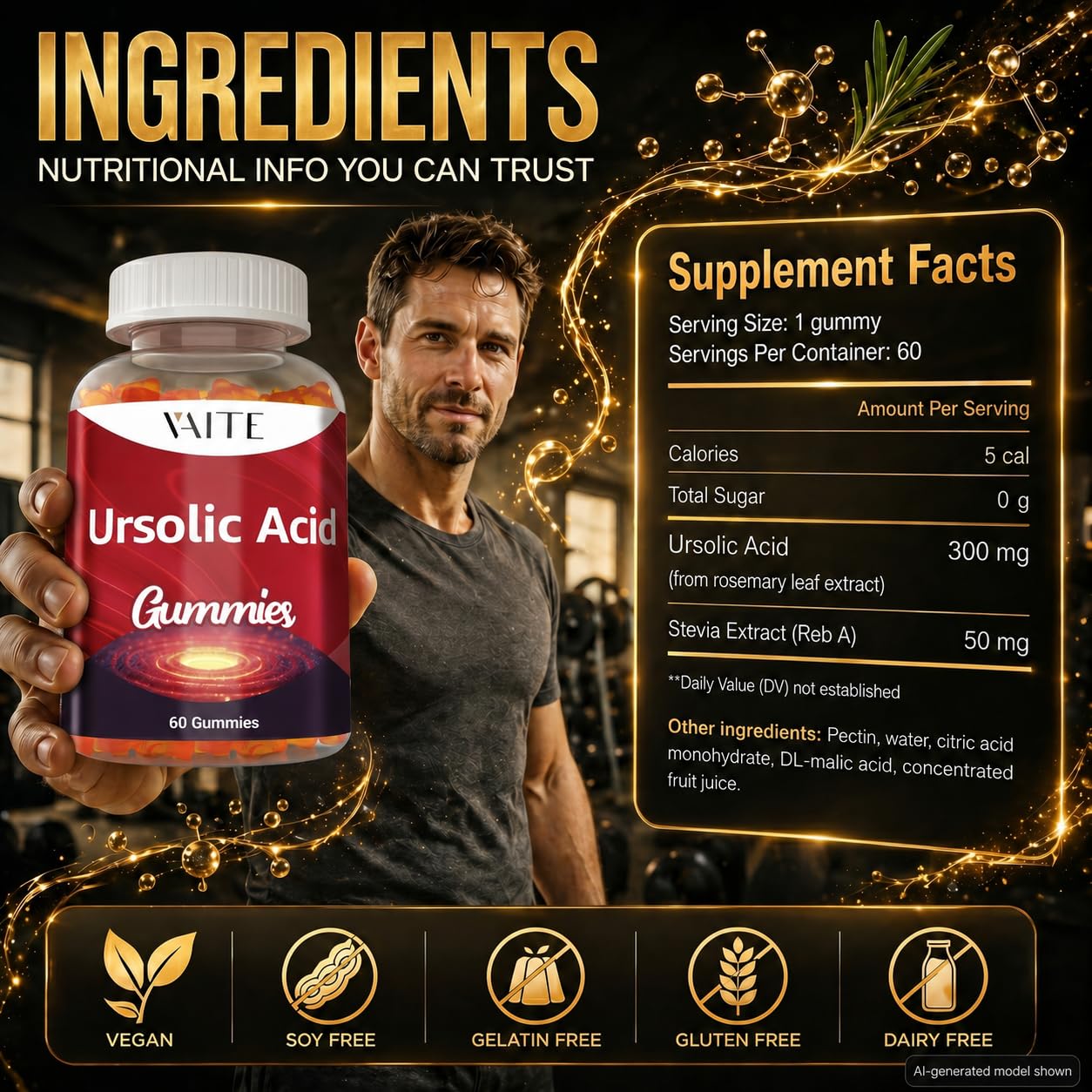 VAITE Ursolic Acid Supplement Gummies, 60 Count