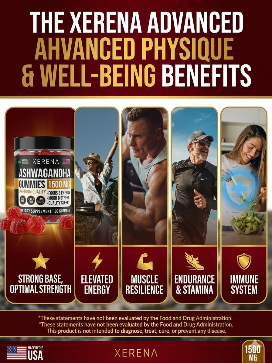 XERENA Ashwagandha Gummies 1500mg Extra Strength, 60 Gummies