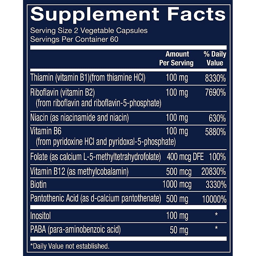 GEEGVV Vthrive Bioactive B-Complex - Vitamin B + Active Coenzymes for Energy Production Capsules, 1 Count