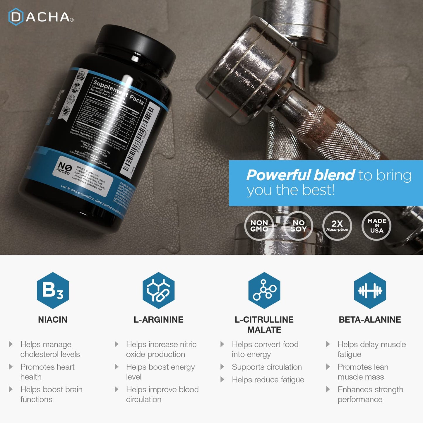 DACHA L Arginine 1920 mg Capsules, 120 Count