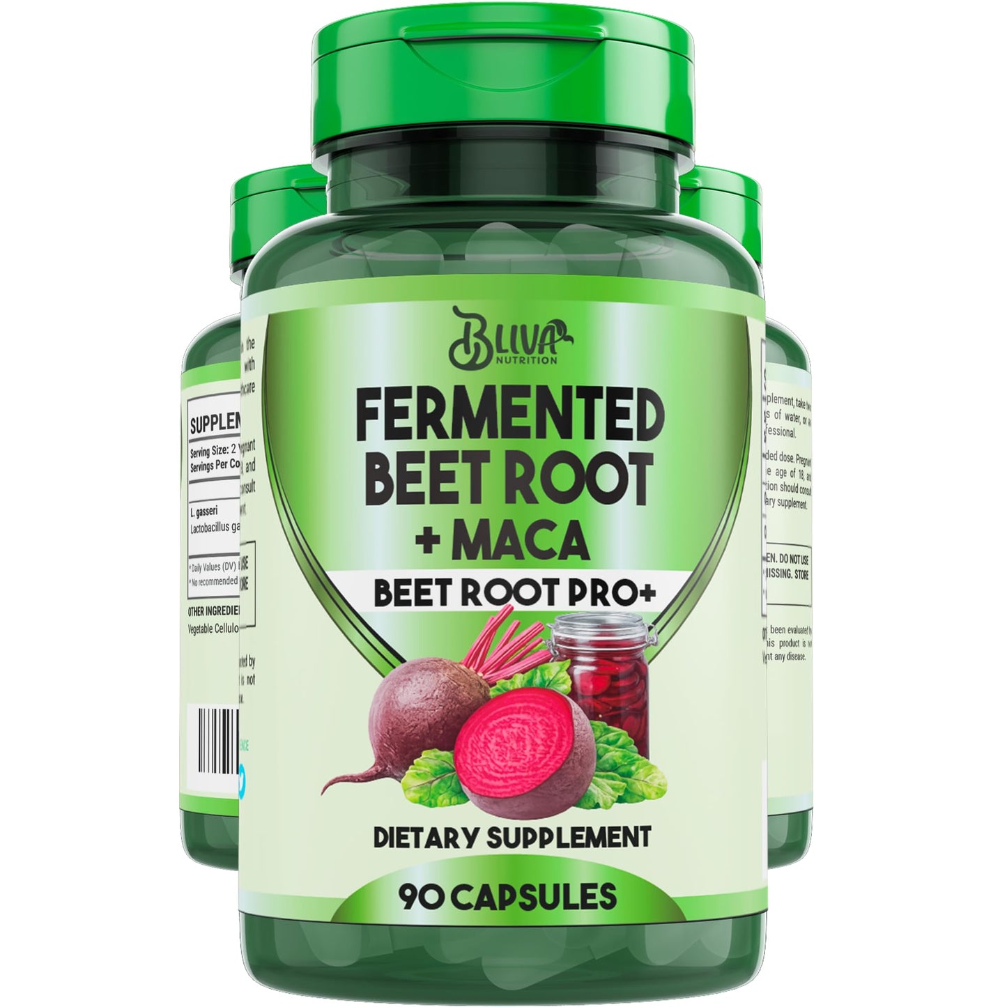 BLIVA NUTRITION Organic Fermented Beet Root with Maca Capsules 1200mg, 90 Capsules