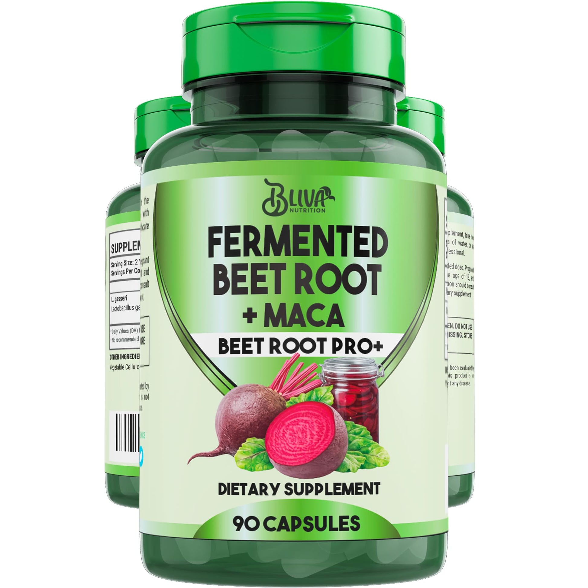 BLIVA NUTRITION Organic Fermented Beet Root with Maca Capsules 1200mg, 90 Capsules