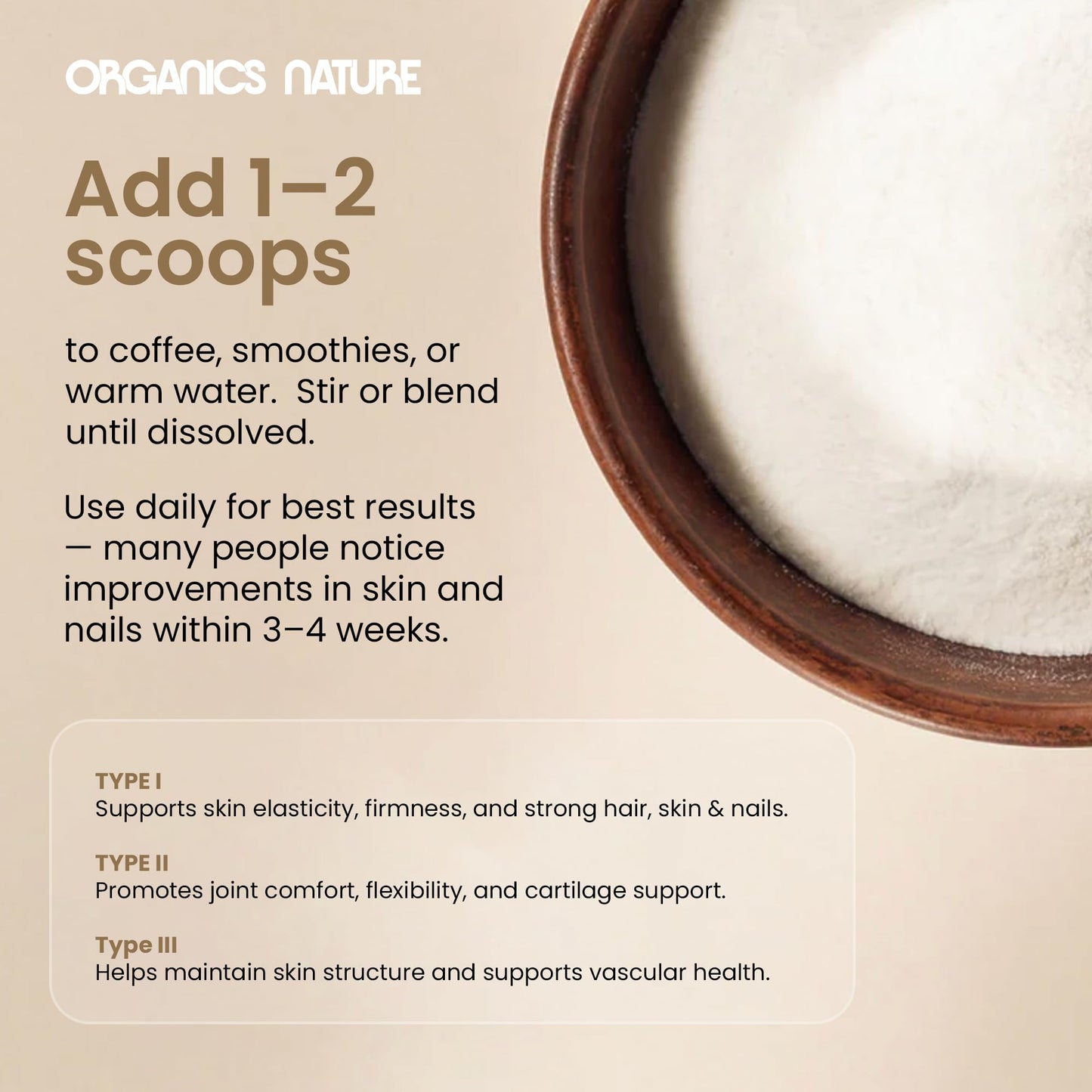 ORGANICS NATURE Collagen Peptides Powder with Irish Sea Moss Vanilla Caramel Flavored, Naturally Sourced Hydrolyzed Collagen with Biotin for Hair, Skin, Nail, and Joint Support, 13.9 oz