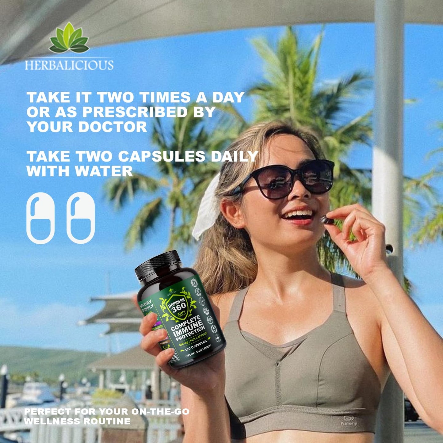 HERBALICIOUS Defence360 Immune Support 8-in-1 Supplement with Vitamin C, D3, Zinc, Elderberry, Echinacea, Turmeric, Ginger & Quinine, Immune Protection, Energy and Vigor, Brain Boost, Stress Relief, 120 Capsules
