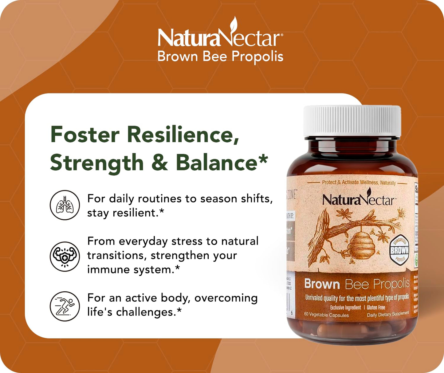 NaturaNectar Brown Bee Propolis Capsule, 60 Count