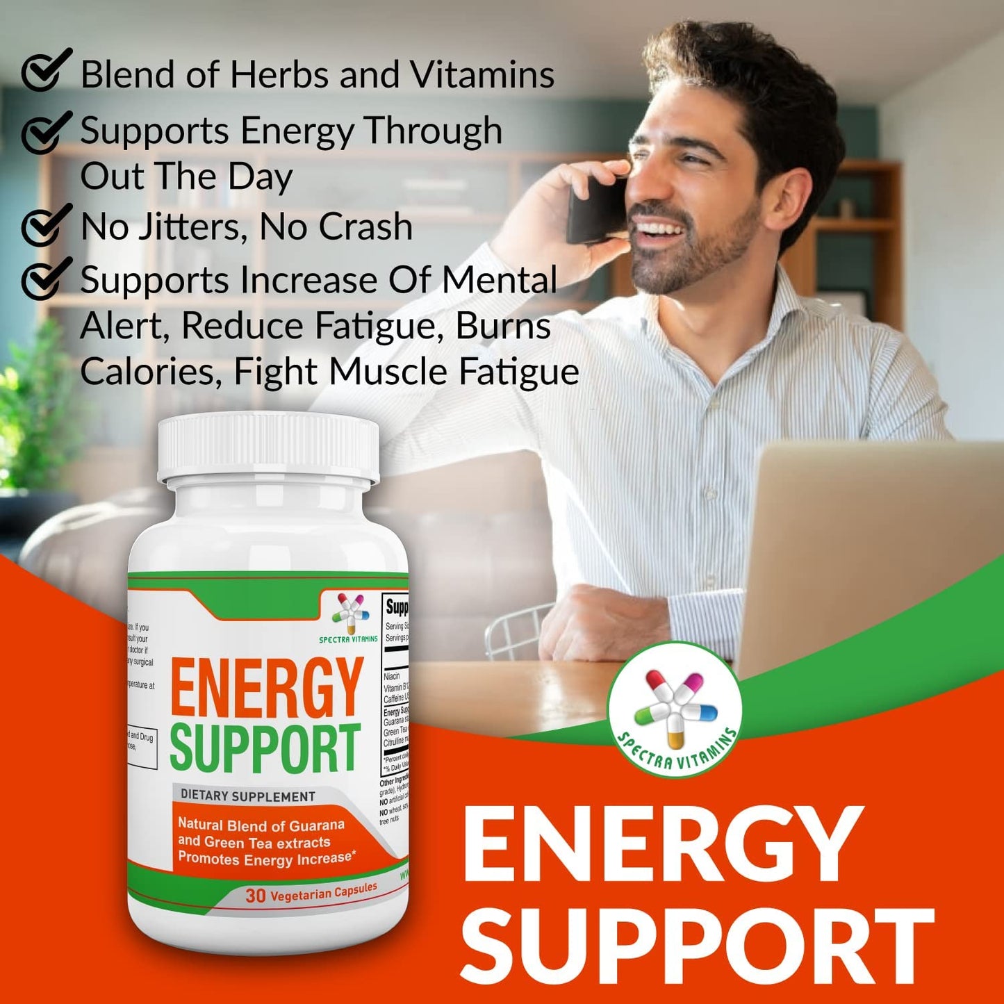 Spectra Vitamins Natural Energy Support Capsules, 30 Capsules