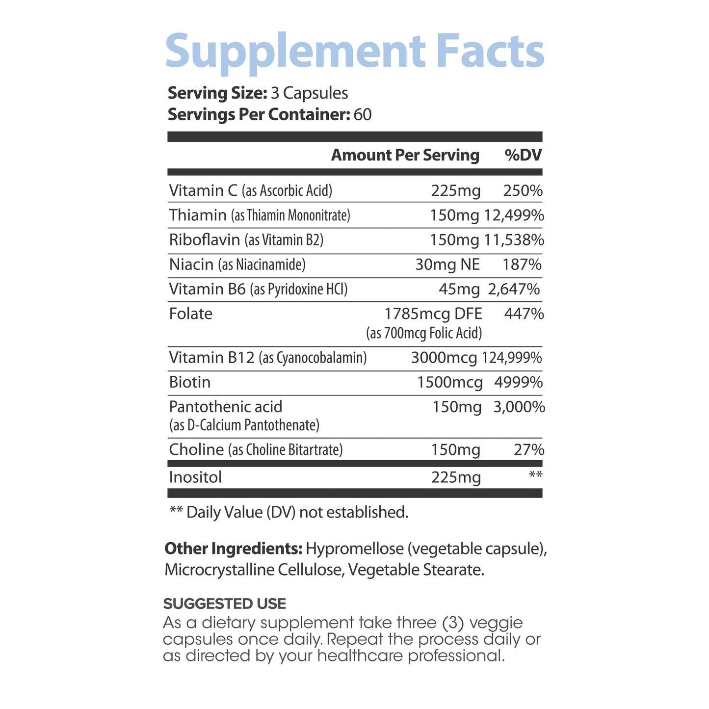 Lumen Naturals B-12 Complex for Women 3000mcg Per Serving with Vitamin C & Biotin Capsules, 180 Count