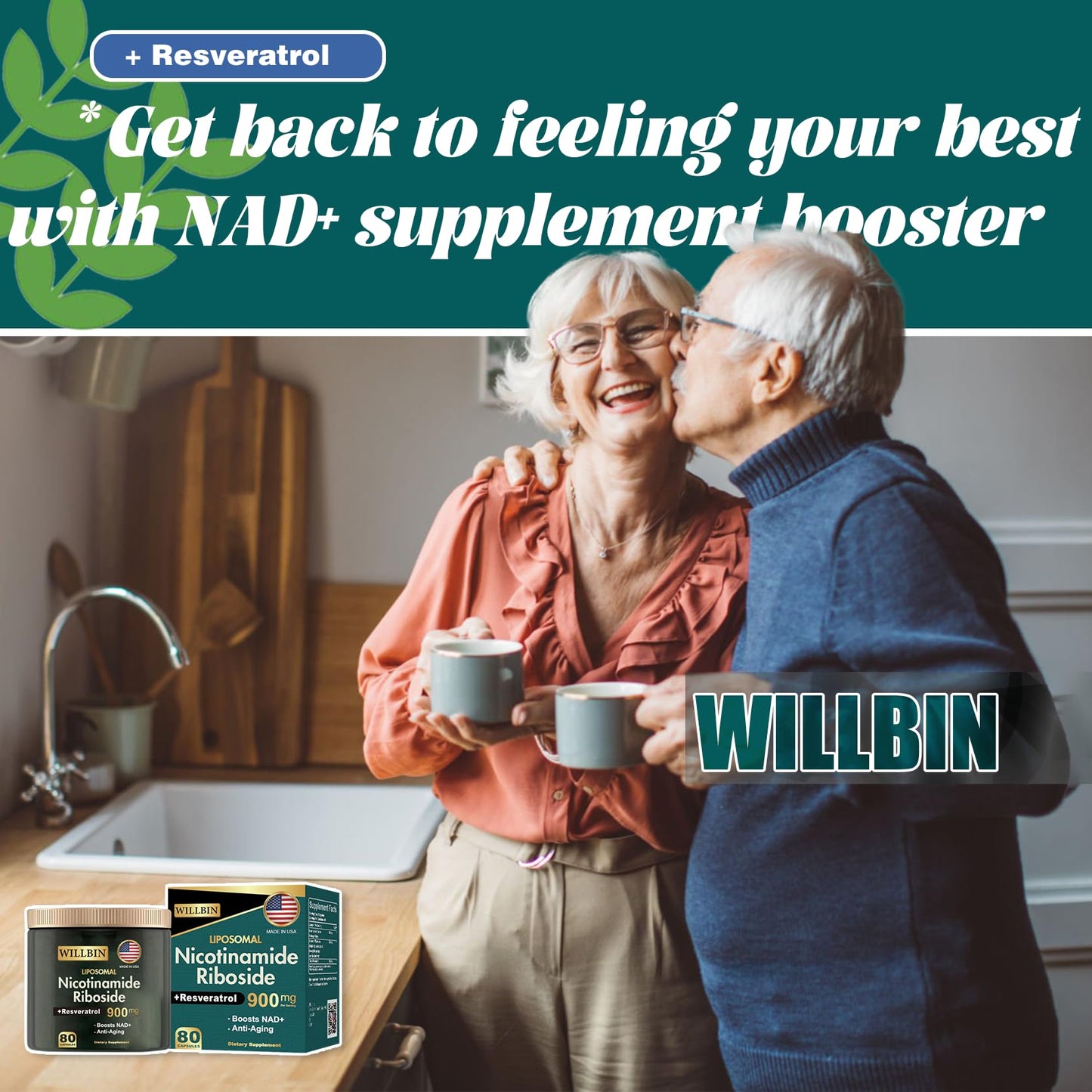 Willbin Liposomal NAD+ Supplement, 900mg Nicotinamide Riboside with Resveratrol, Anti-Aging Energy & Focus Support for Women & Men, 80 Capsules
