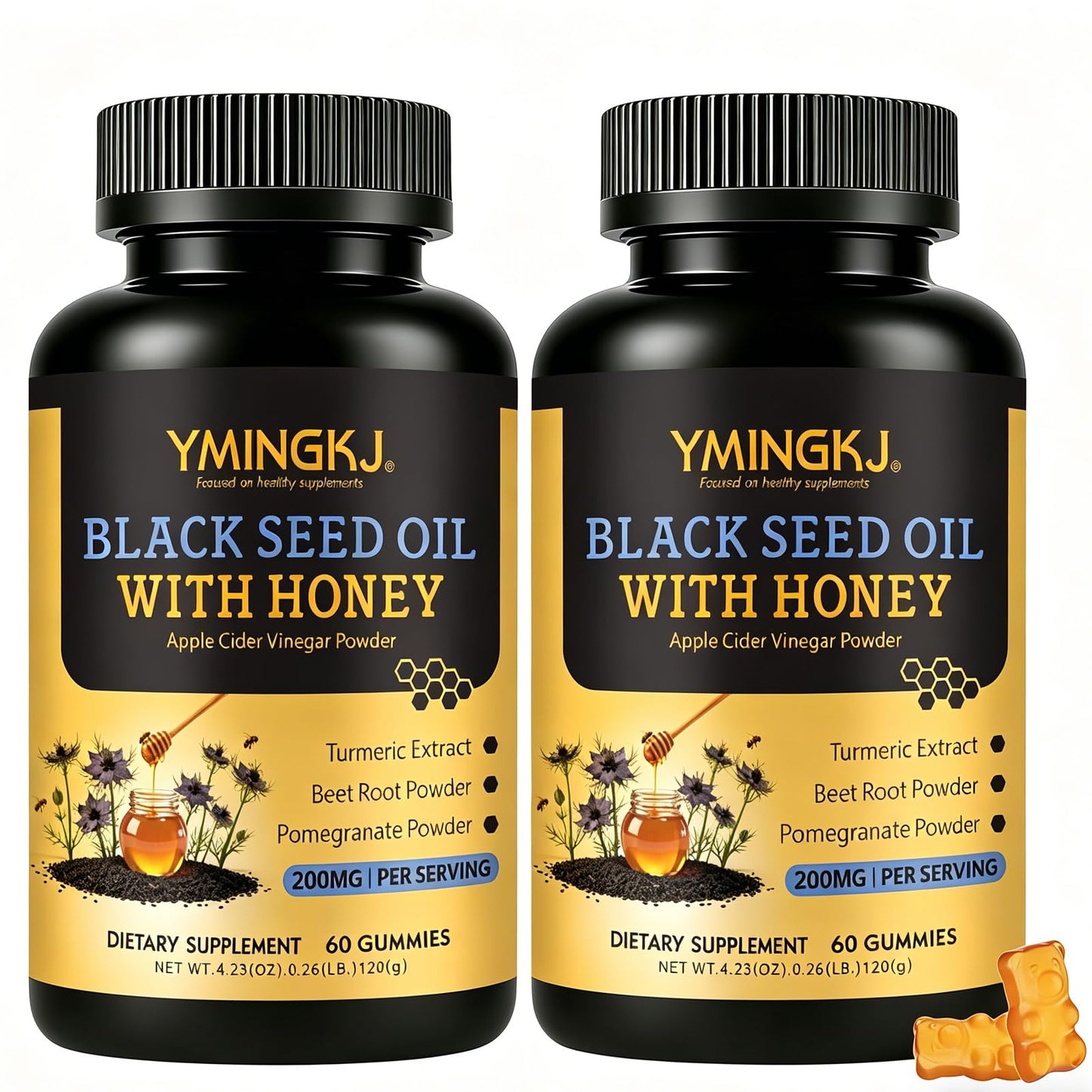 GONBERY Black Cumin Seed Oil Gummies with Biotin & ACV, Vitamin C, Turmeric & Honey - 120 Gummies