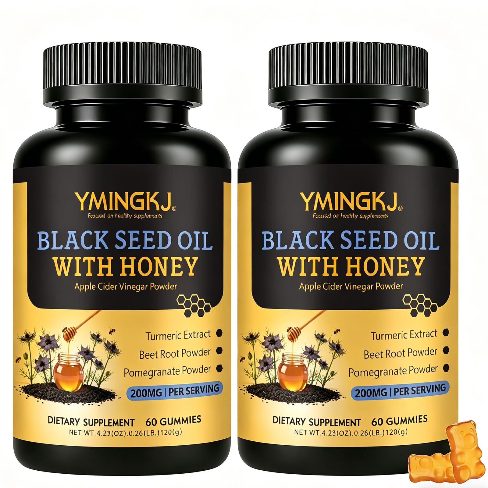 GONBERY Black Cumin Seed Oil Gummies with Biotin & ACV, Vitamin C, Turmeric & Honey - 120 Gummies