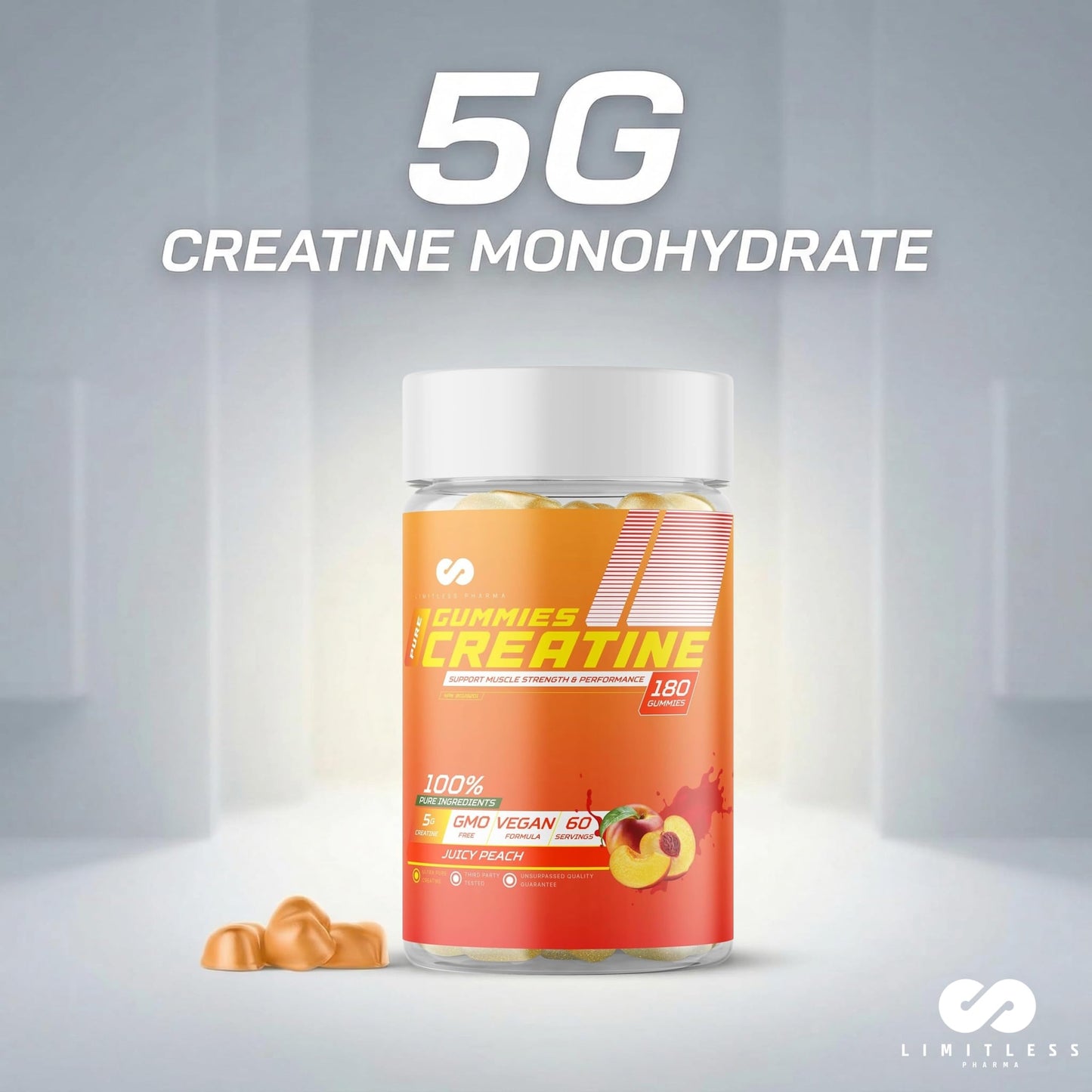Limitless Pharma Pure Creatine Gummy Candy, 180 Gummies
