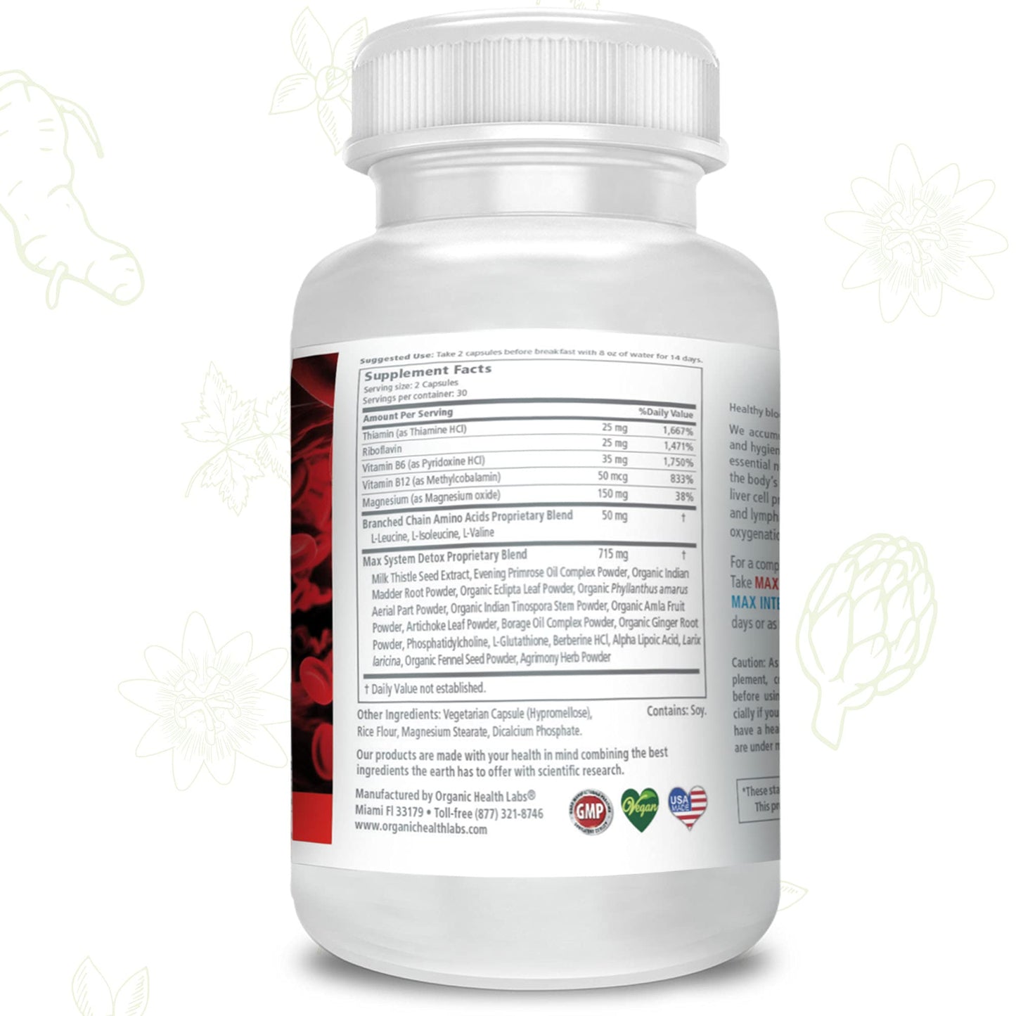 Organic Health Labs MAX System Detox Natural Detox Veggie Capsules, 60 Capsules