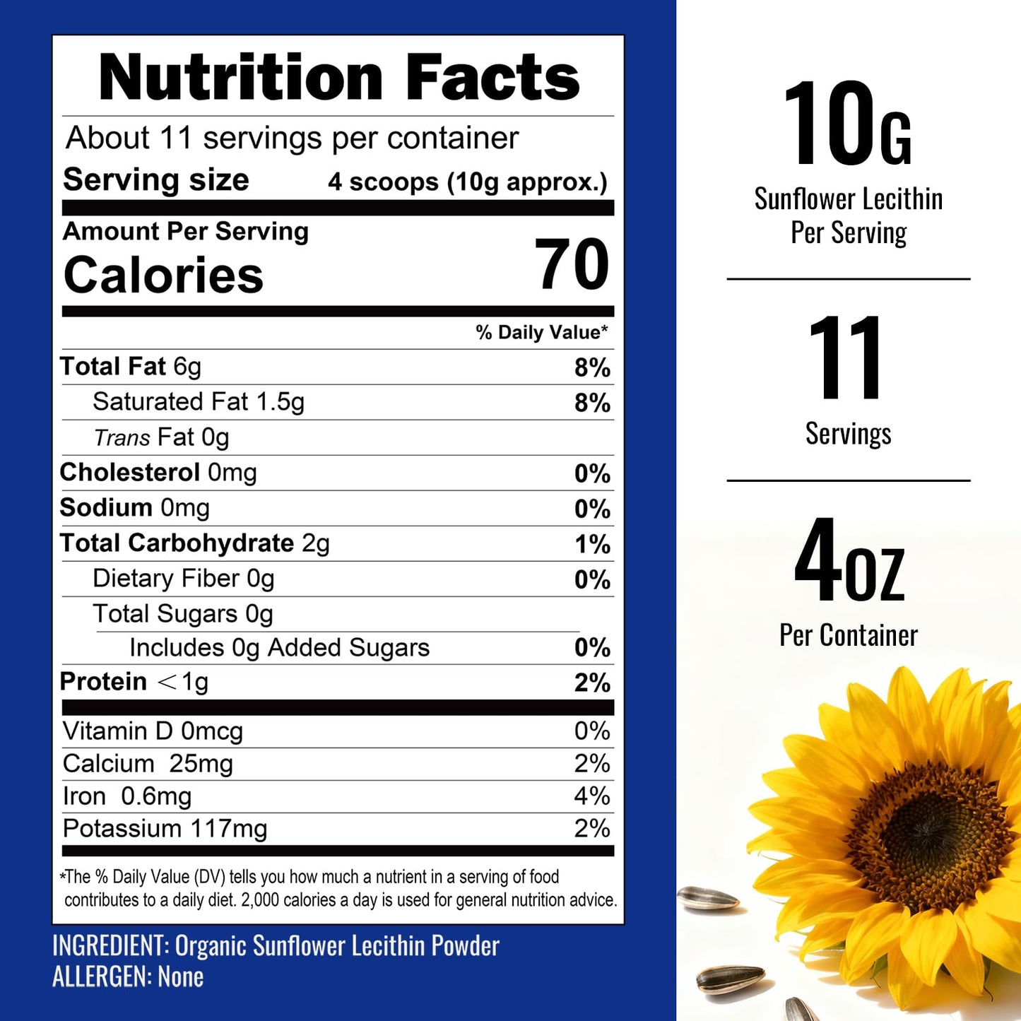 Angtai JN Organic Sunflower Lecithin Powder, 4 oz