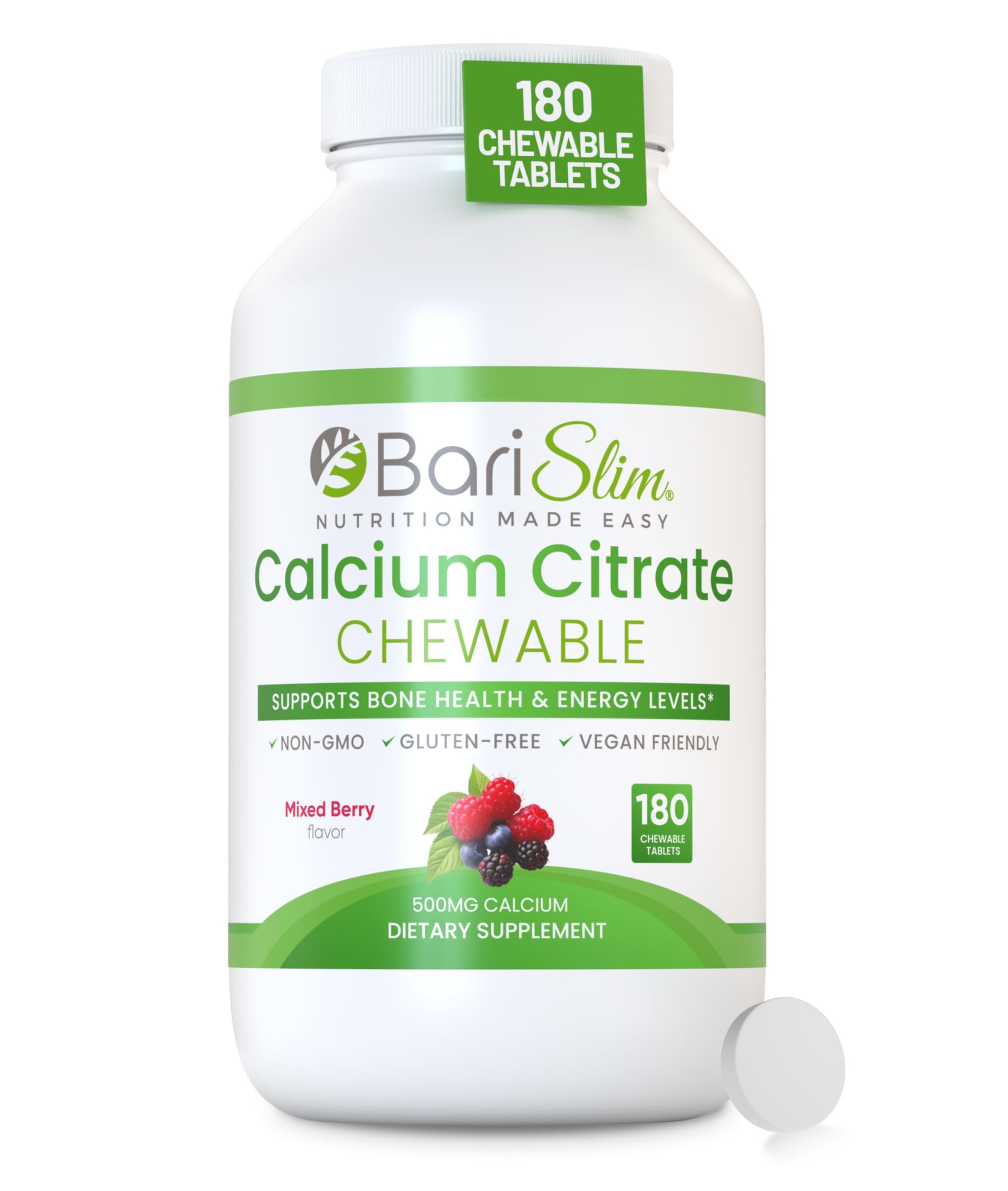 BariSlim Bariatric Calcium Citrate with Magnesium Citrate & Vitamin D Chewable Tablets, 180 Tablets